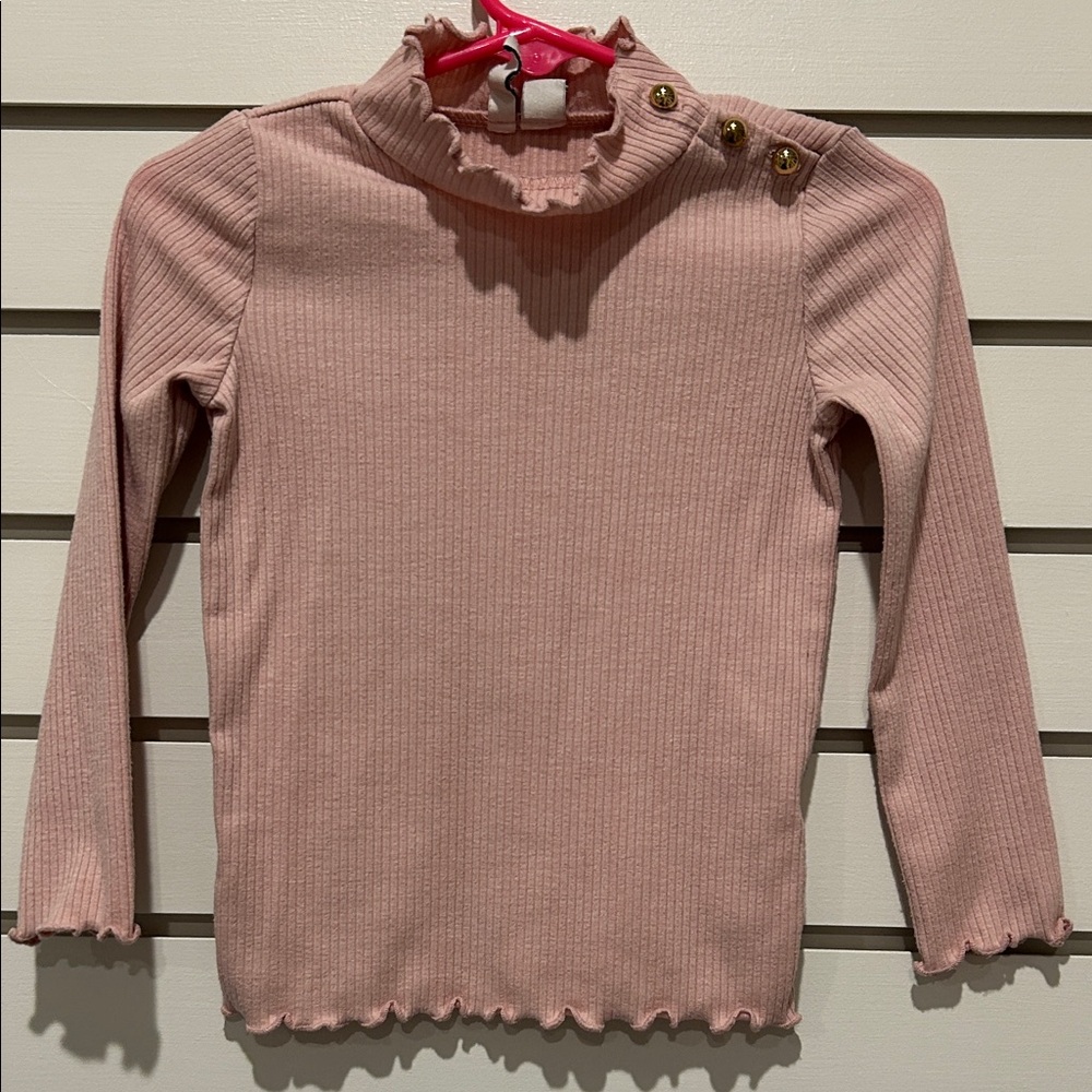 Janie and Jack Pink Ribbed Long Sleeve Top with Button Details